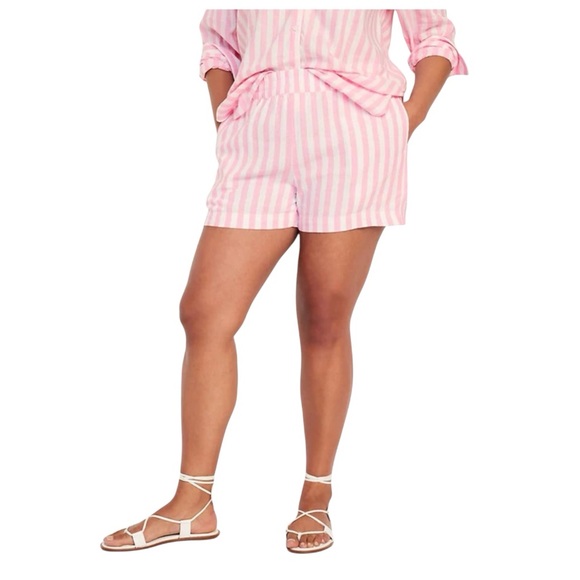 Old Navy Pants - Linen Blend Striped Pink & White shorts - Size XL